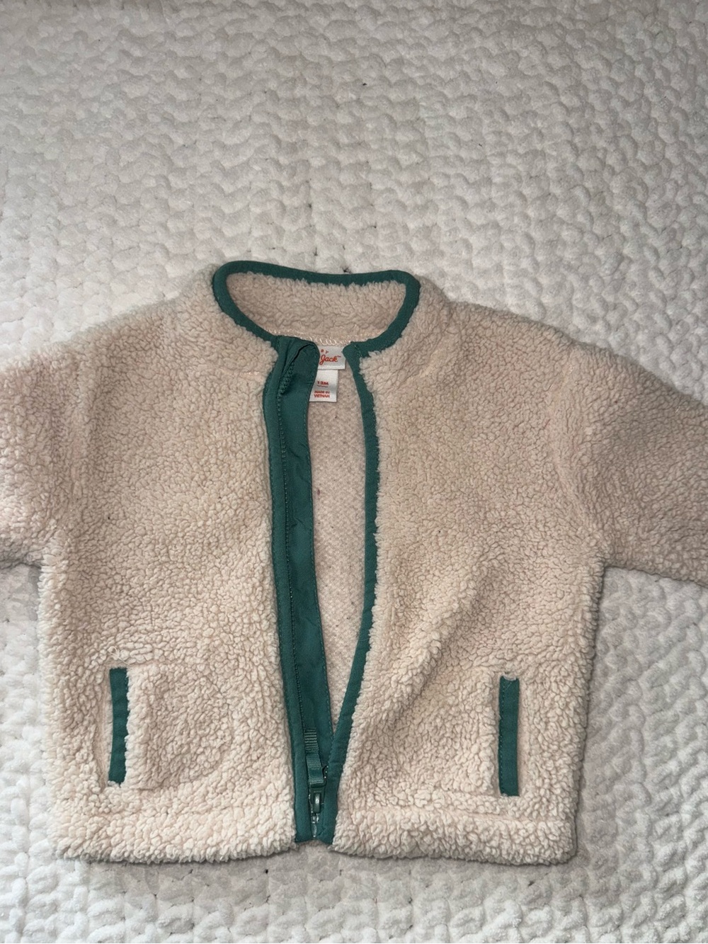 Kids Cream Sherpa Jacket with Green Trim